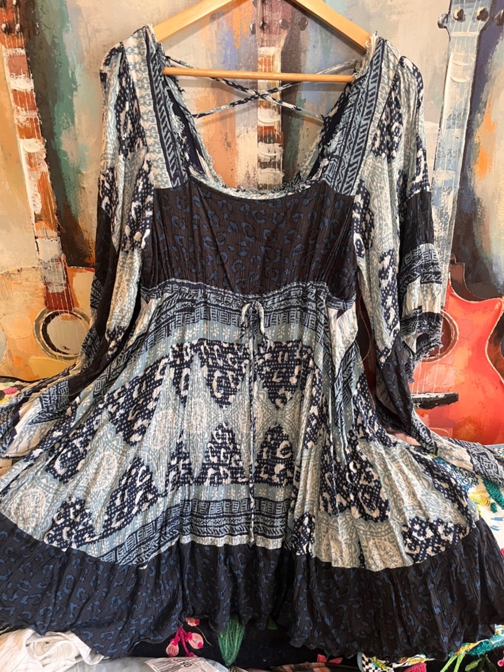 Indigo gypsy FREE PEOPLE Blue Bandana FLORAL BOHO DRESS MINI SZ S Dress